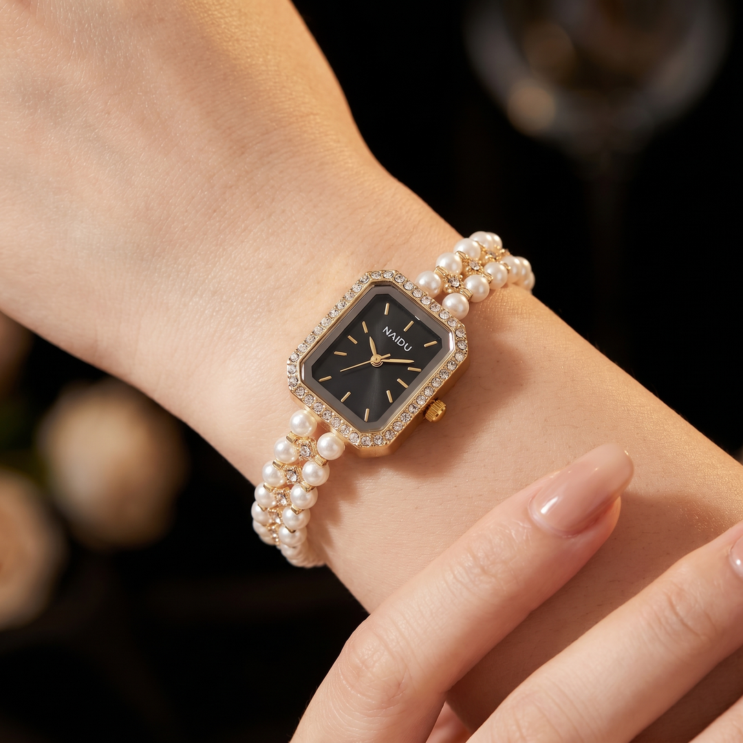 Women's Pearl Bracelet Watch – Slim Rectangular Dress Watch – view 2