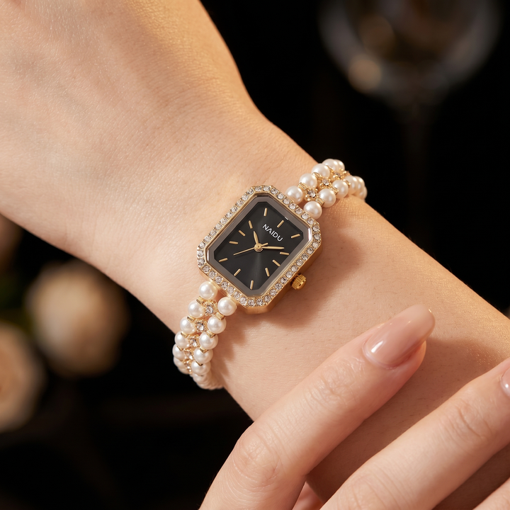 Women's Pearl Bracelet Watch – Slim Rectangular Dress Watch – view 2