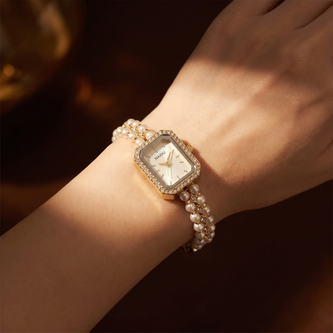 Women's Pearl Bracelet Watch – Slim Rectangular Dress Watch