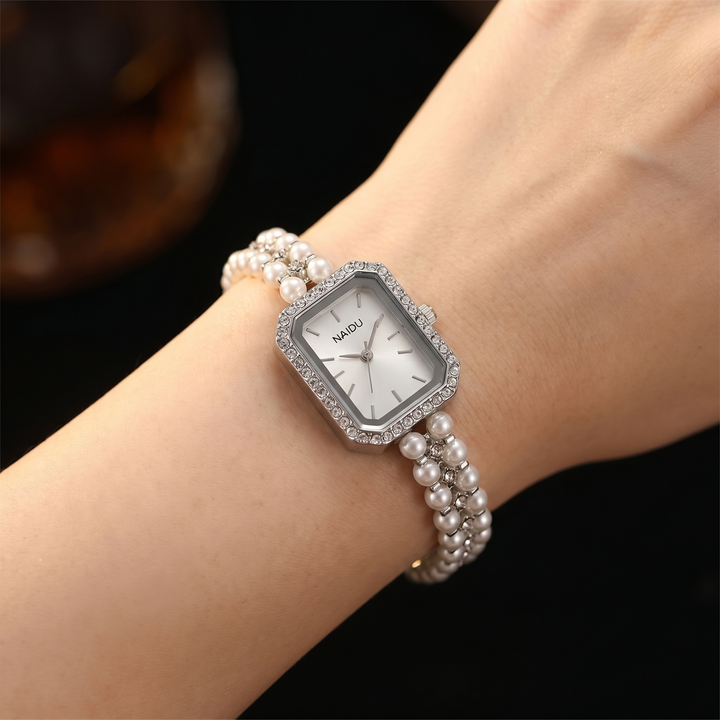 Women's Pearl Bracelet Watch – Slim Rectangular Dress Watch – view 3