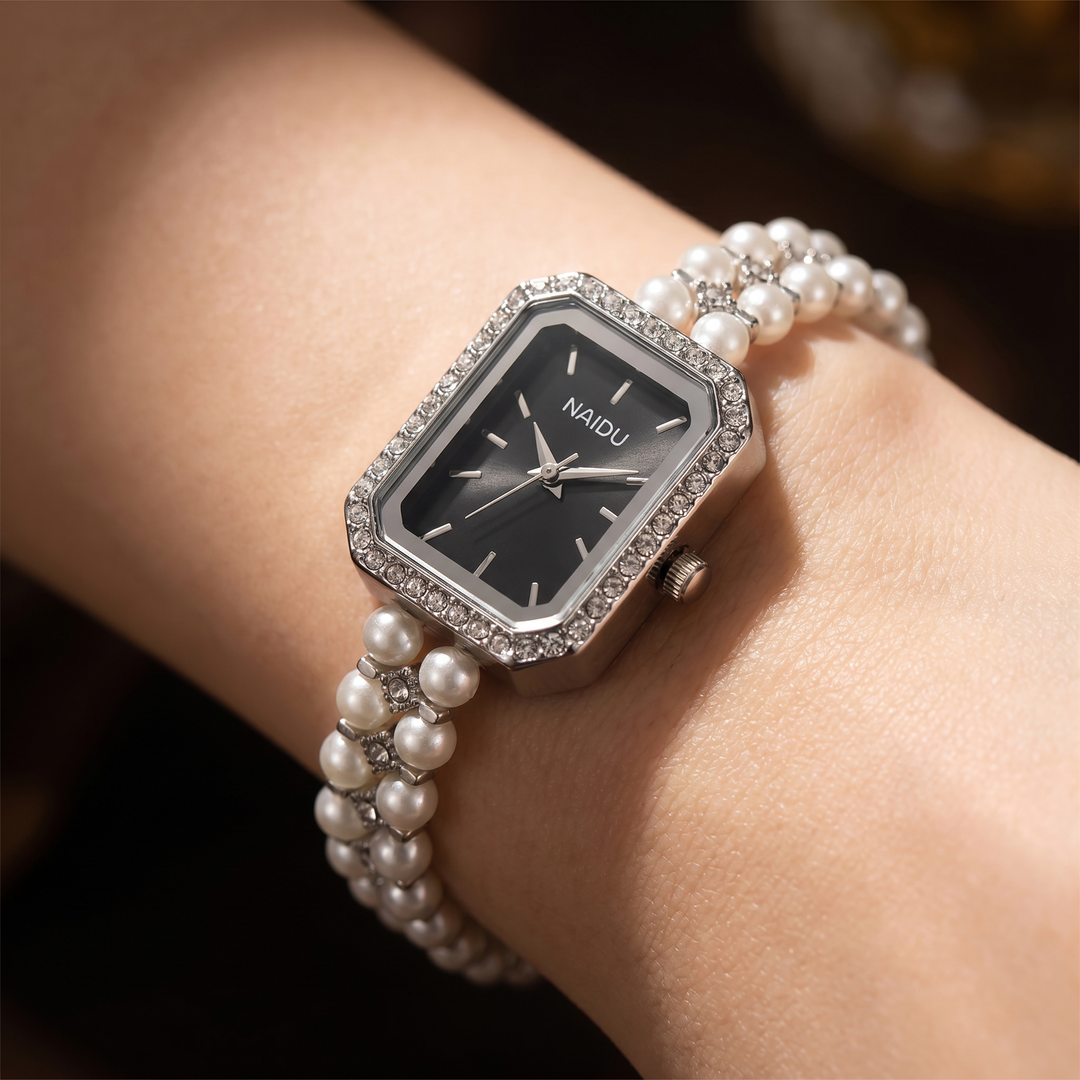 Women's Pearl Bracelet Watch – Slim Rectangular Dress Watch – view 4