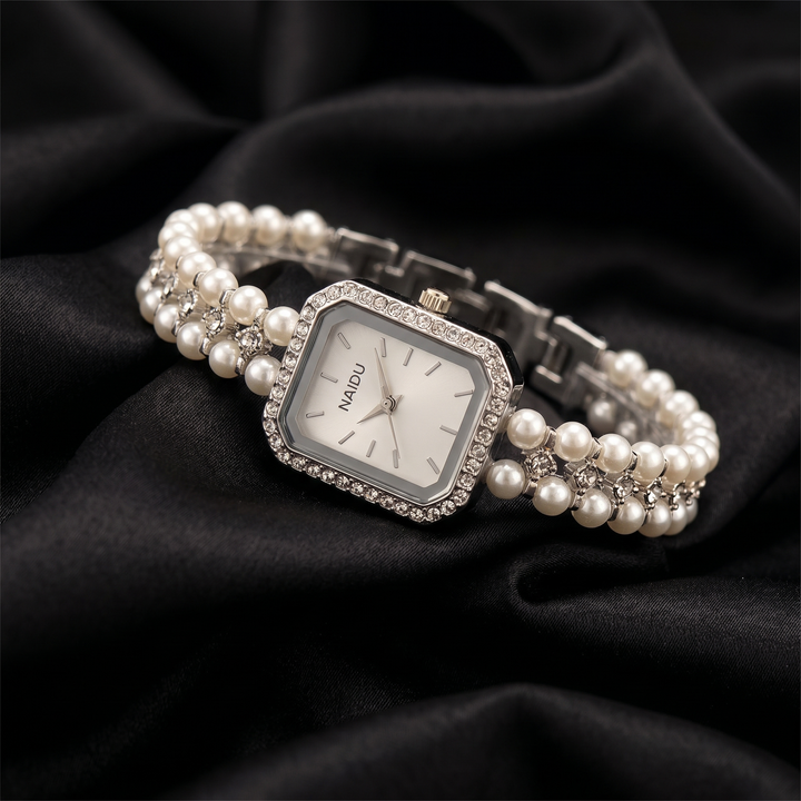 Women's Pearl Bracelet Watch – Slim Rectangular Dress Watch – view 9