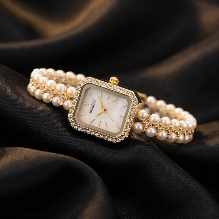 Women's Pearl Bracelet Watch – Slim Rectangular Dress Watch – view 7