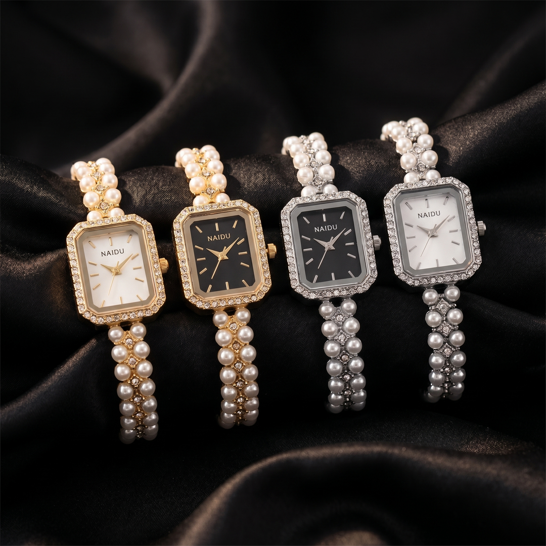 Women's Pearl Bracelet Watch – Slim Rectangular Dress Watch – view 5