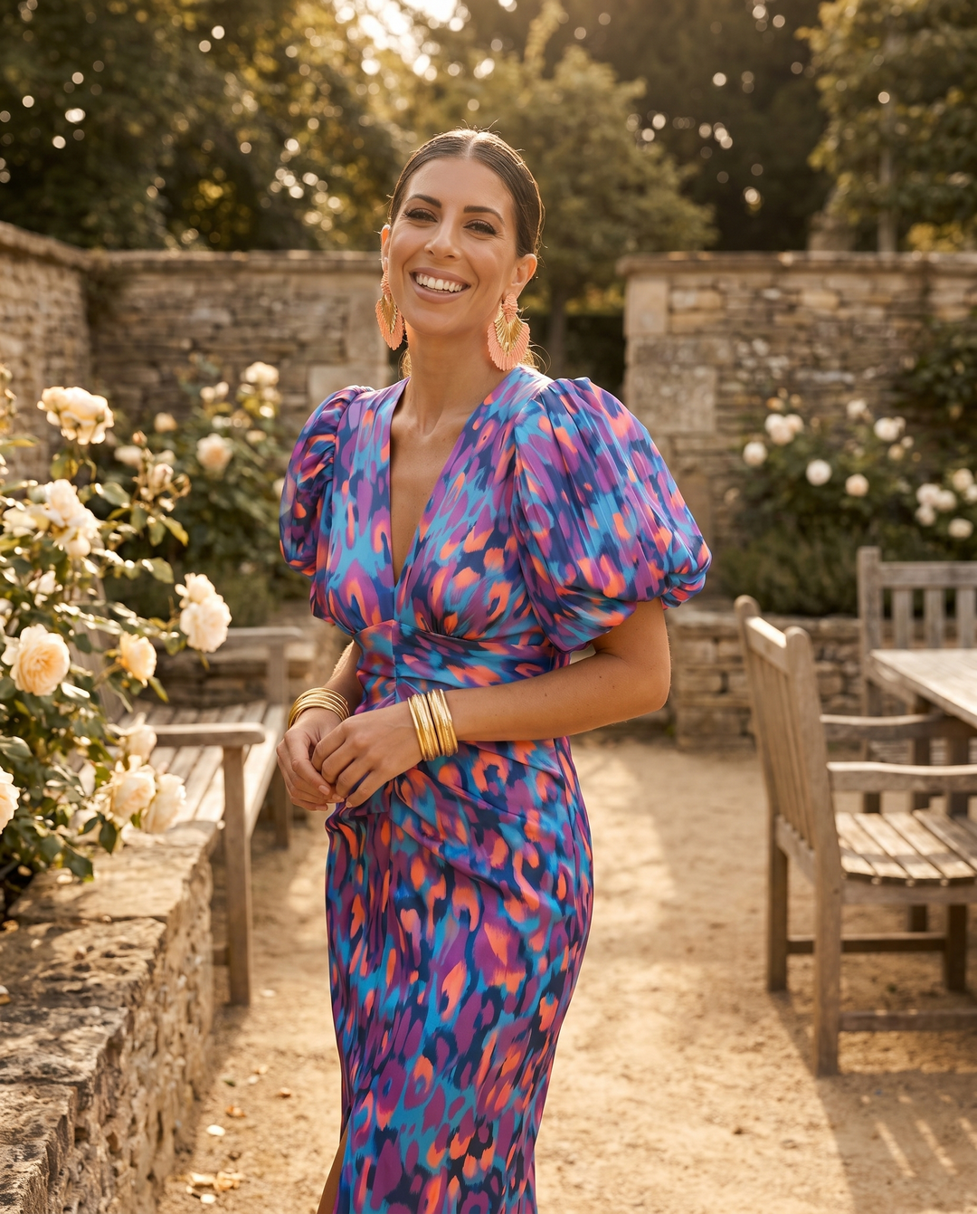 Women's Colourful Pleated Sleeve Dress – Summer & Occasion Wear
