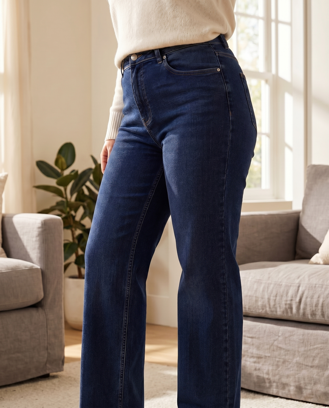 Midnight indigo wide-leg shaping jeans