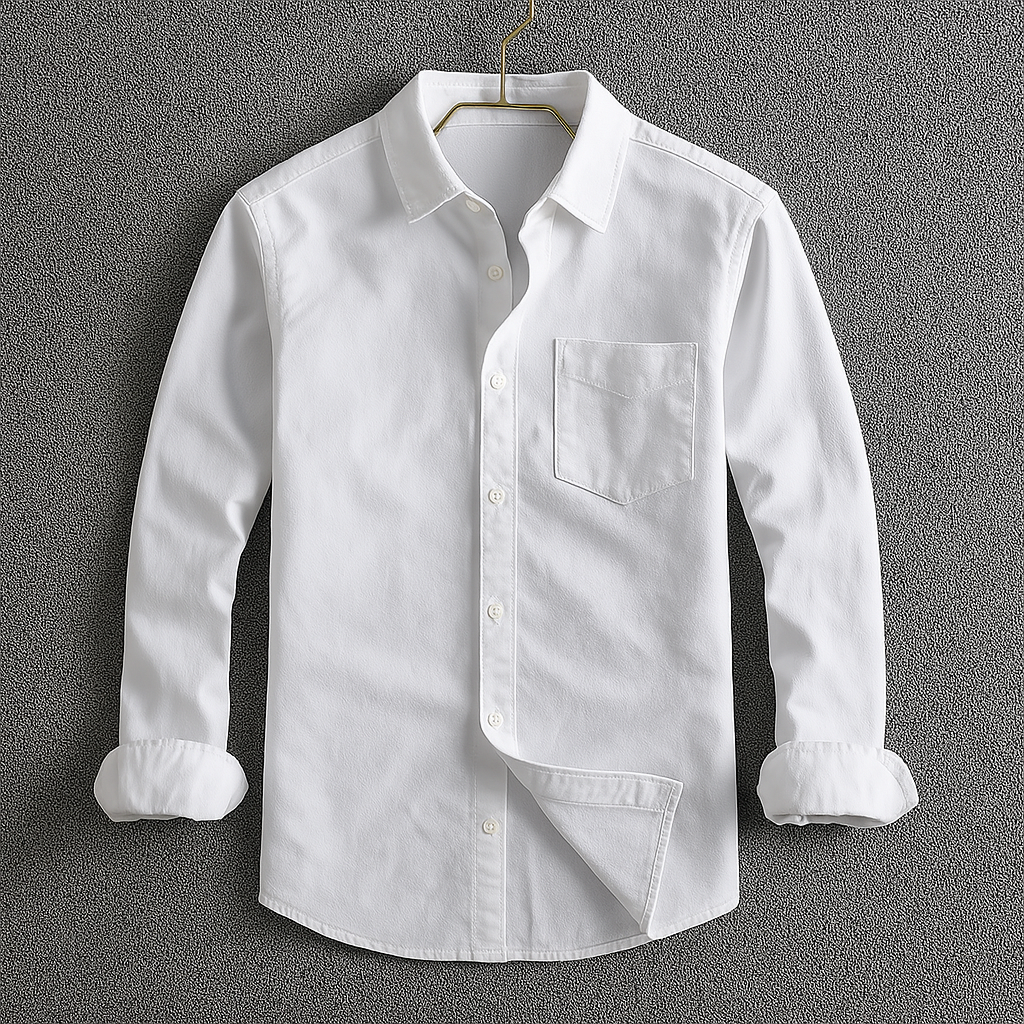 Men's Cotton Oxford Shirt – Classic Smart Casual Button-Down – White
