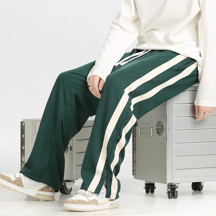 Men's Wide-Leg Retro Joggers – Soft Side-Stripe Track Trousers – view 4
