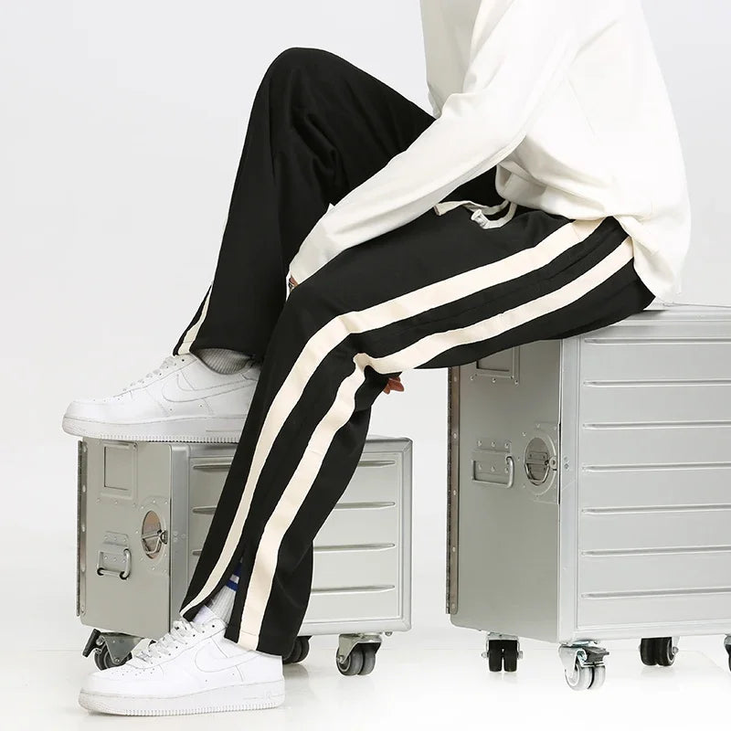 Men's Wide-Leg Retro Joggers – Soft Side-Stripe Track Trousers – view 5