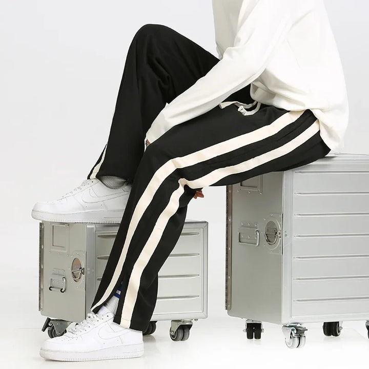 Men's Wide-Leg Retro Joggers – Soft Side-Stripe Track Trousers – view 5
