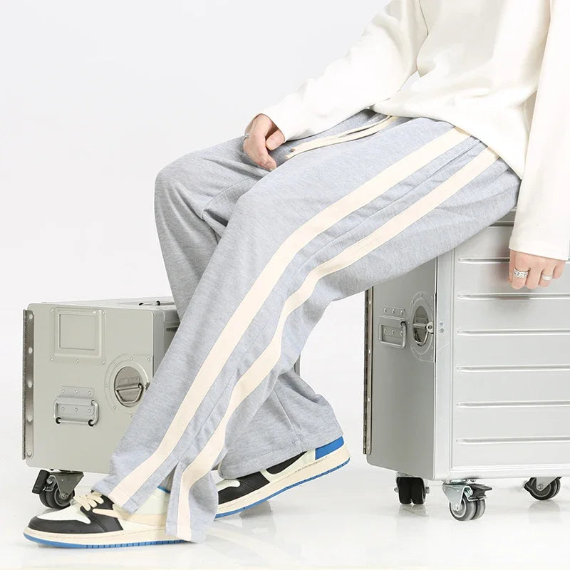 Men's Wide-Leg Retro Joggers – Soft Side-Stripe Track Trousers – view 6