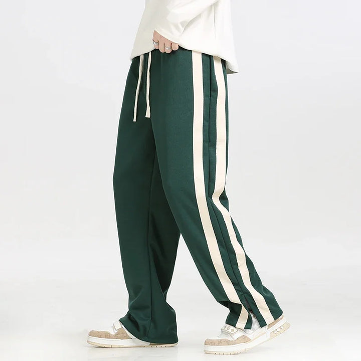 Men's Wide-Leg Retro Joggers – Soft Side-Stripe Track Trousers