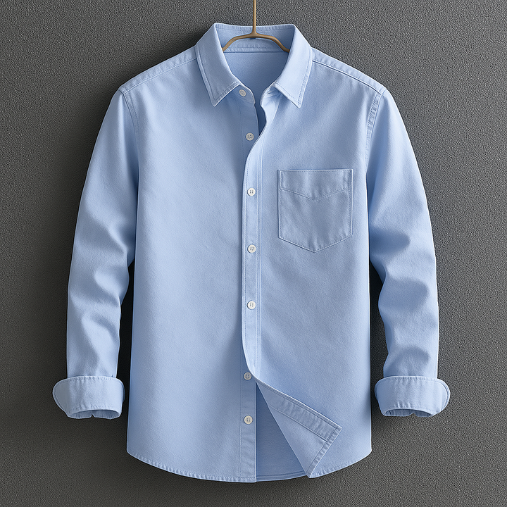 Men's Cotton Oxford Shirt – Classic Smart Casual Button-Down – Light Blue