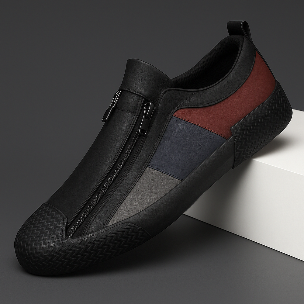 Men's Leather Zip Trainers – Modern Casual Low-Top Shoes