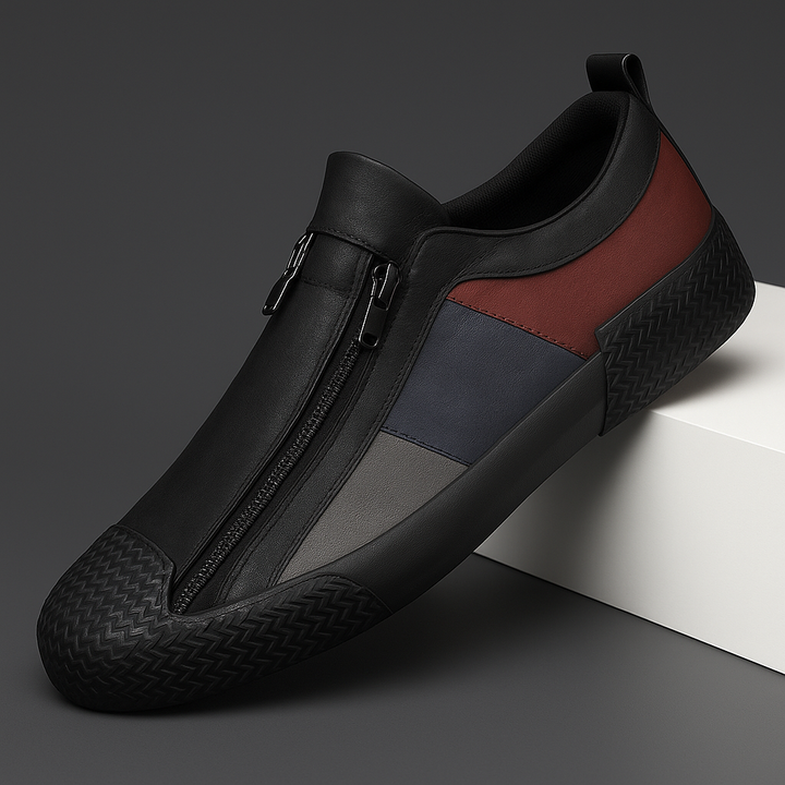 Men's Leather Zip Trainers – Modern Casual Low-Top Shoes