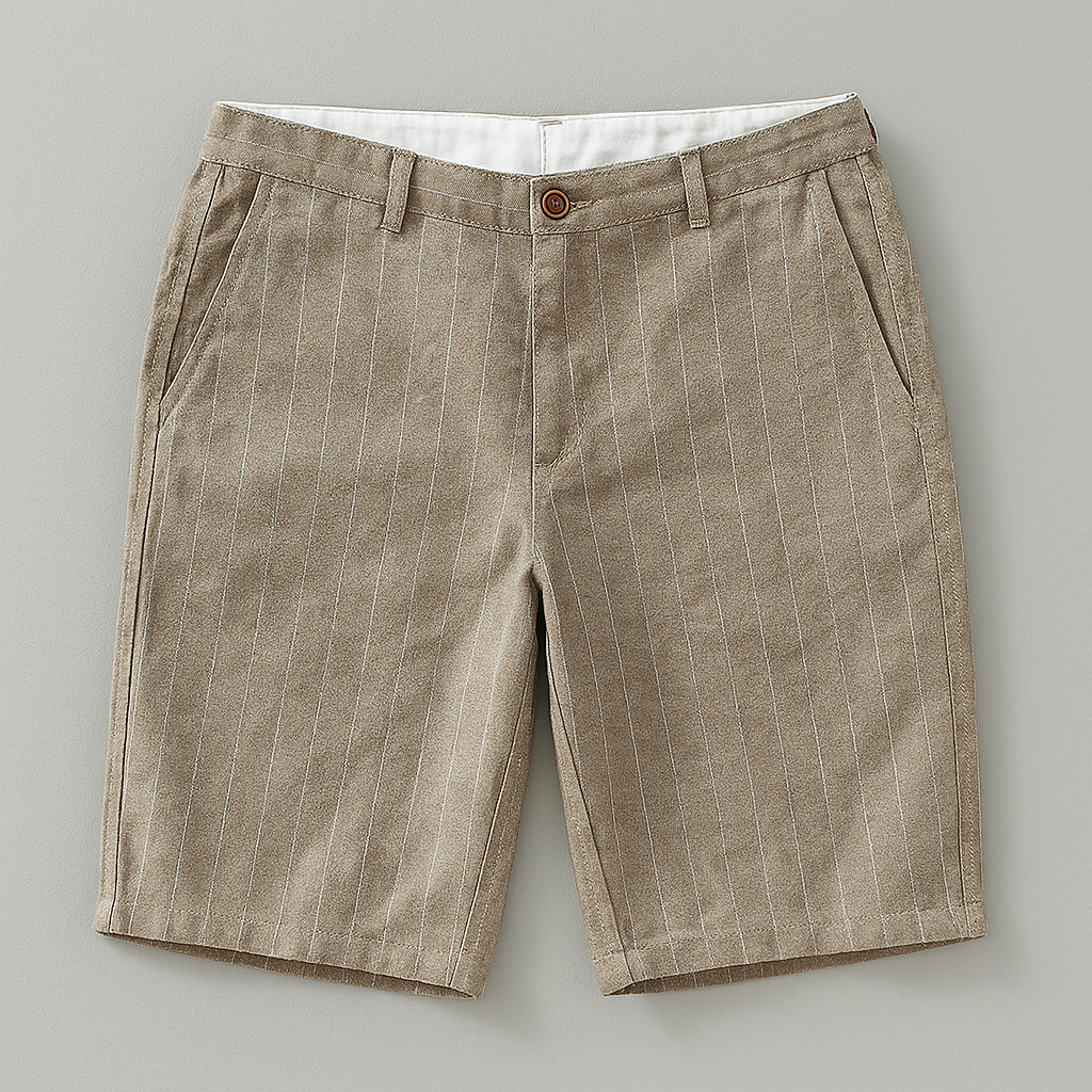 Men's Linen Blend Pinstripe Shorts – Tailored Summer Pair – Brown