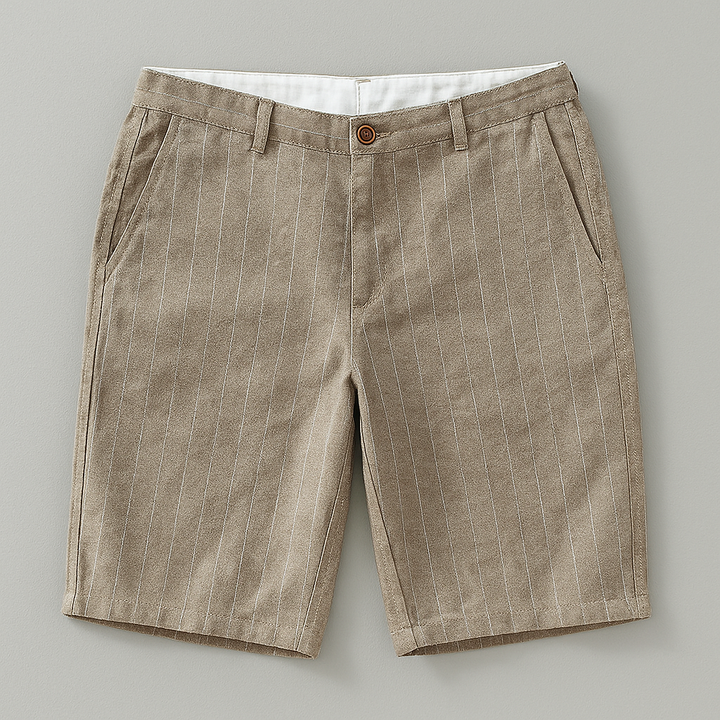 Men's Linen Blend Pinstripe Shorts – Tailored Summer Pair – Brown