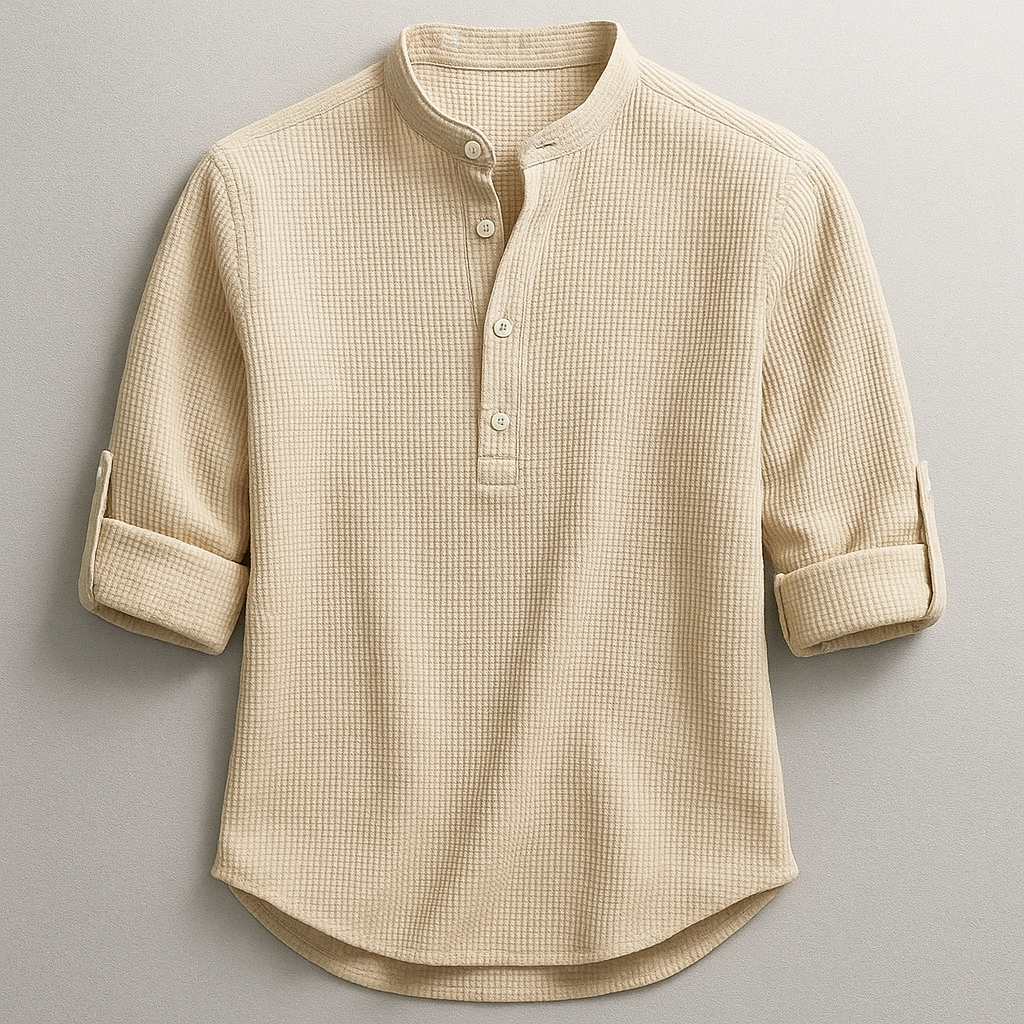 Men's Cotton-Linen Shirt – Tailored Fit with Roll Sleeves – Sand
