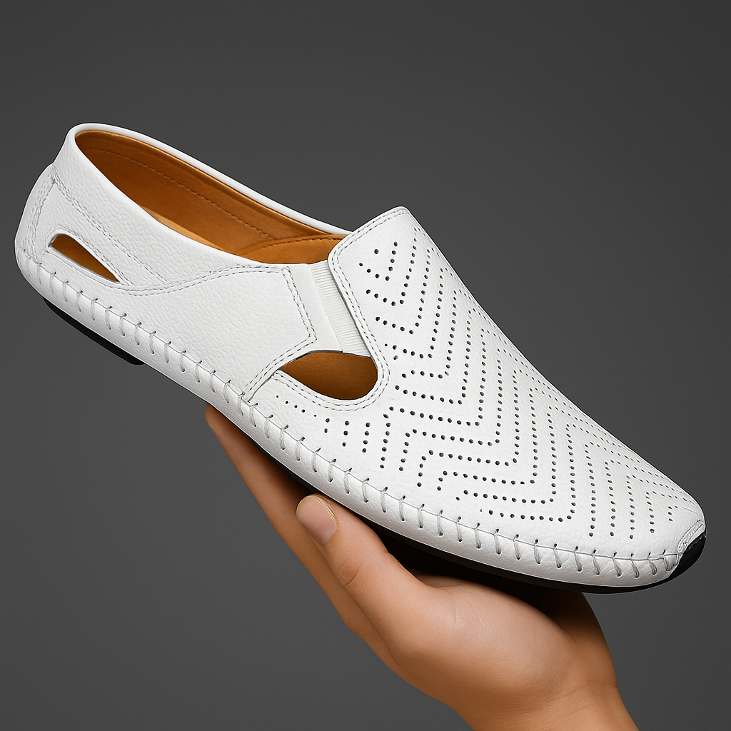 Men's Perforated Leather Driving Sandals – Breathable Summer Pair