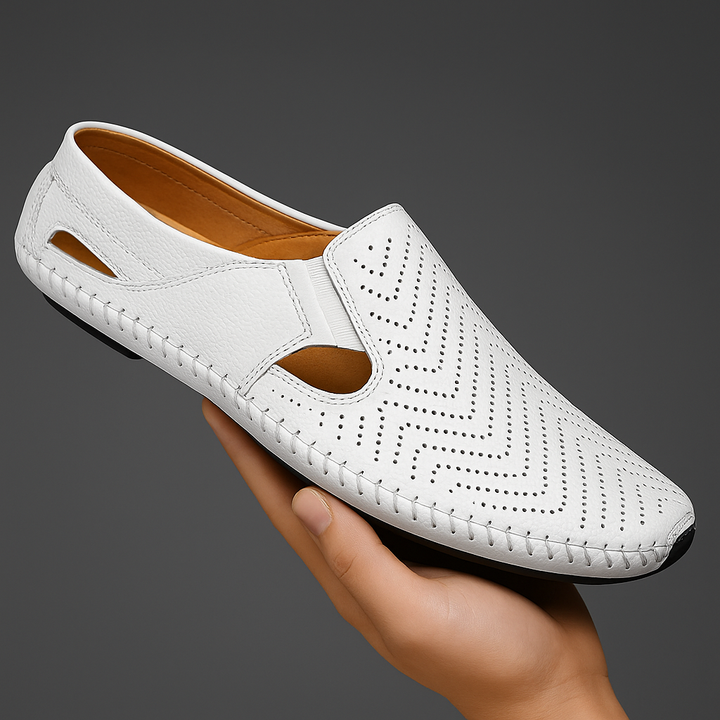 Men's Perforated Leather Driving Sandals – Breathable Summer Pair