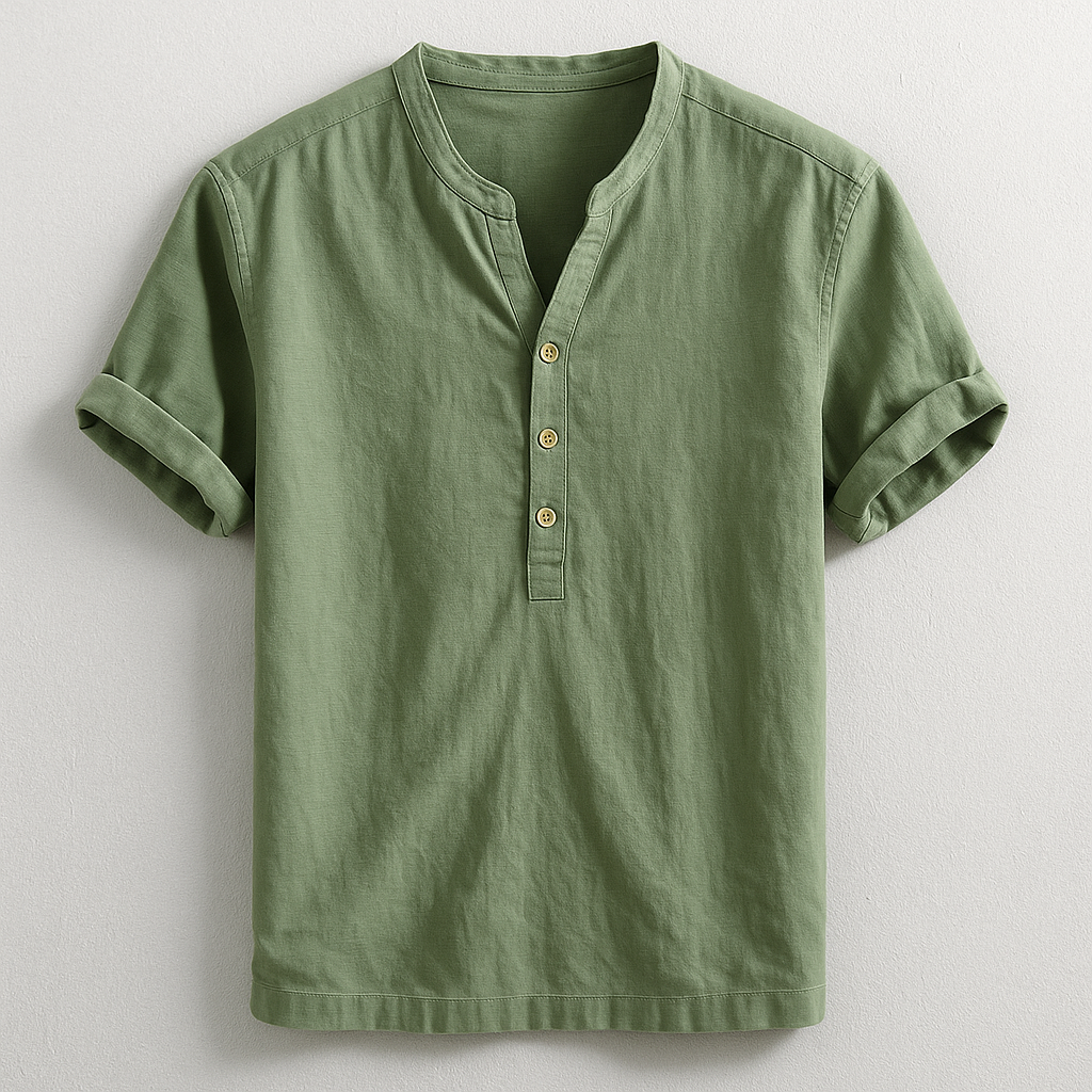 Men's Linen Cotton Henley – Band Collar Summer Shirt