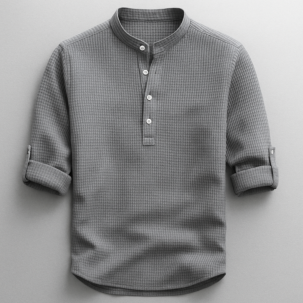 Men's Cotton-Linen Shirt – Tailored Fit with Roll Sleeves – Grey