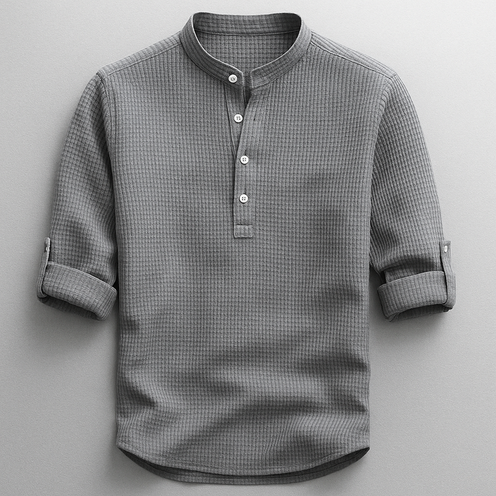 Men's Cotton-Linen Shirt – Tailored Fit with Roll Sleeves – Grey