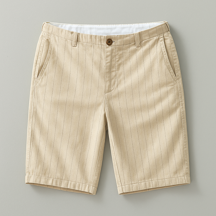 Men's Linen Blend Pinstripe Shorts – Tailored Summer Pair – Sand