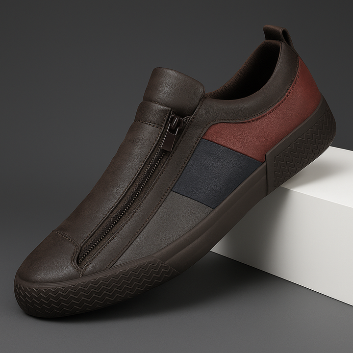 Men's Leather Zip Trainers – Modern Casual Low-Top Shoes – view 3