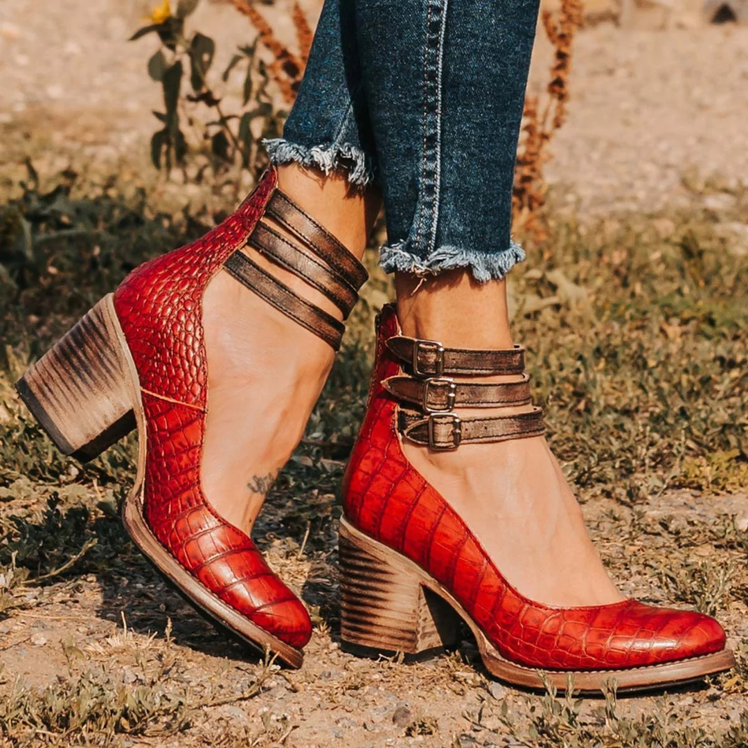 Women's Vintage Leather Strap Heels - Everyday Versatility