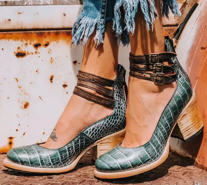 Women's Vintage Leather Strap Heels - Everyday Versatility