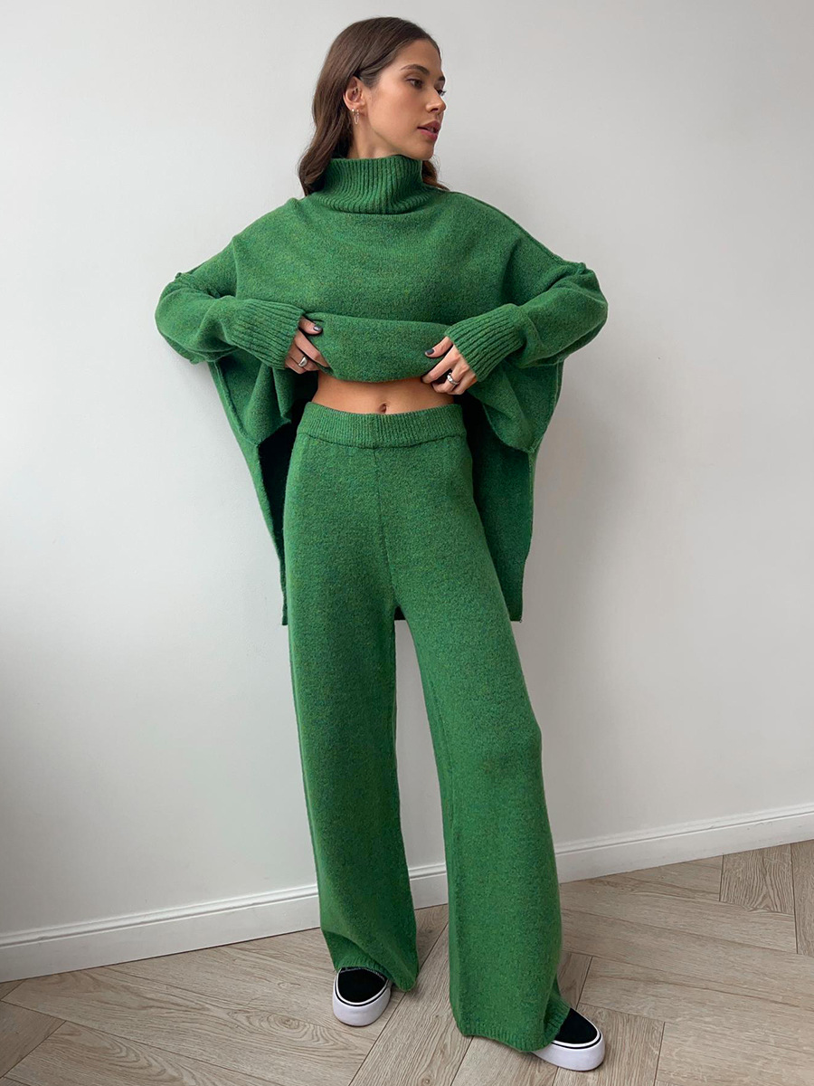 Women's Knit Co-ord Set – Roll Neck Jumper & Wide-Leg Trousers