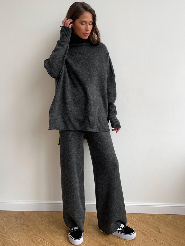 Women's Knit Co-ord Set – Roll Neck Jumper & Wide-Leg Trousers – view 5