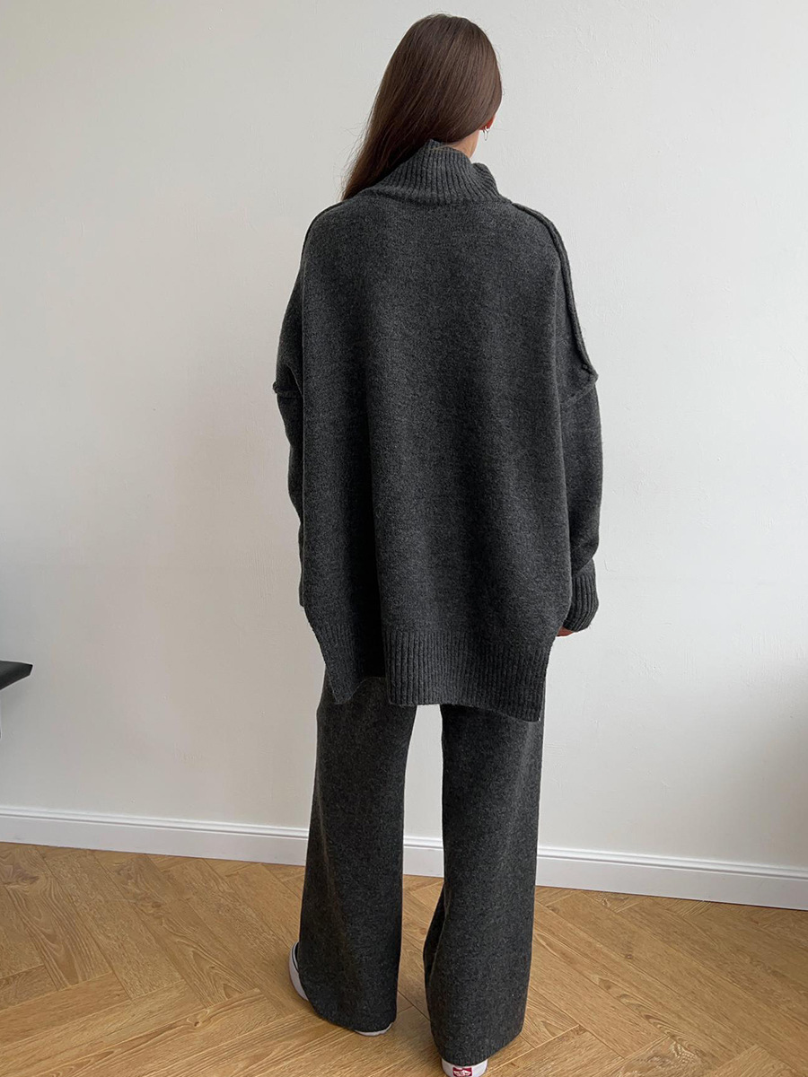 Women's Knit Co-ord Set – Roll Neck Jumper & Wide-Leg Trousers – view 6