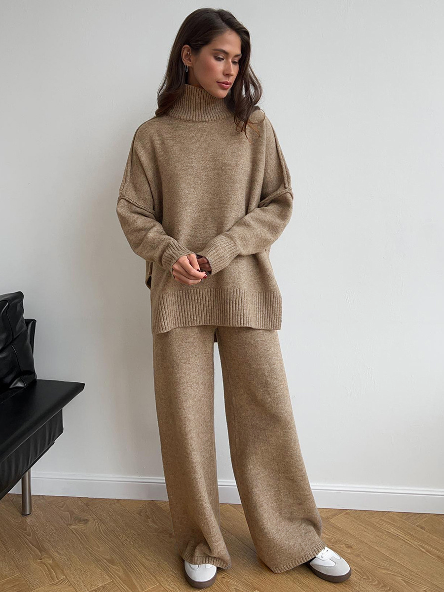 Women's Knit Co-ord Set – Roll Neck Jumper & Wide-Leg Trousers – view 2