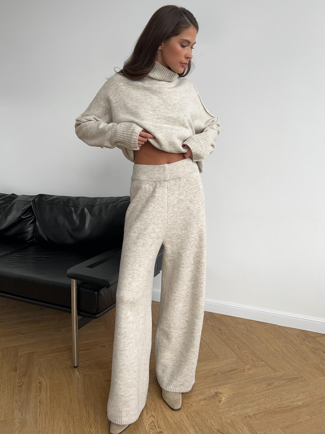 Women's Knit Co-ord Set – Roll Neck Jumper & Wide-Leg Trousers – view 12