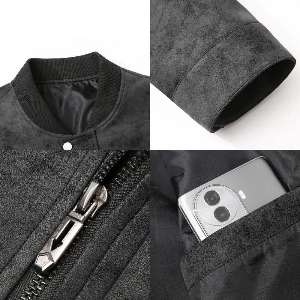 Men's Vegan Suede Bomber Jacket – Lined Smart-Casual Layer – view 6