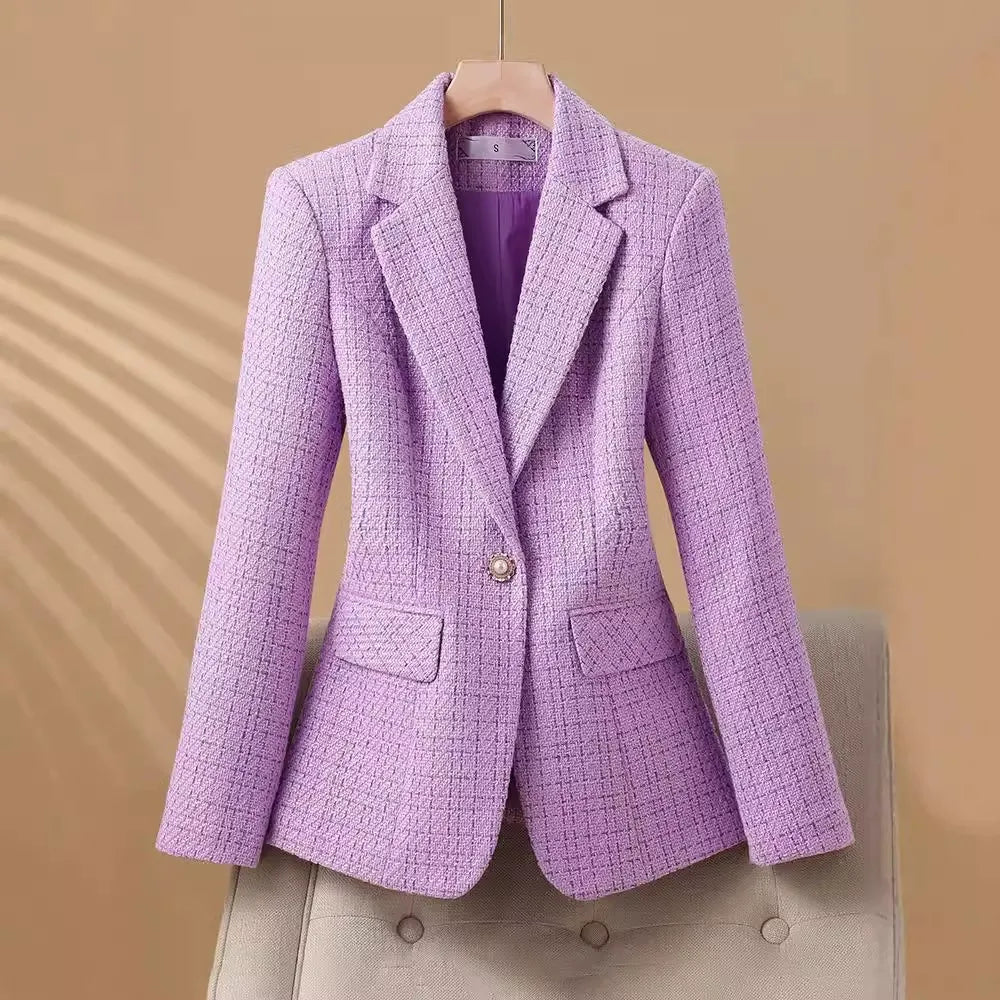 Women's Bouclé Blazer – Tailored Single-Button Office Layer
