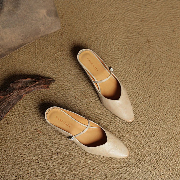 Women's Leather Mary Jane Flats with Pointed Toe - Vintage Charm