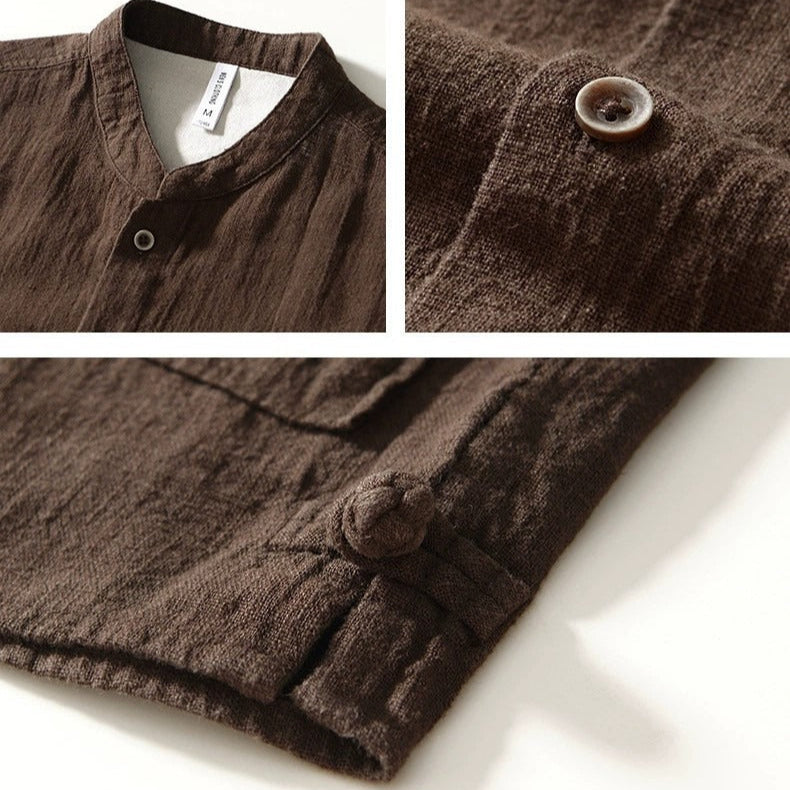 Men's Cotton Mandarin Collar Shirt – Relaxed Utility Style – view 3