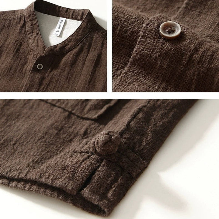 Men's Cotton Mandarin Collar Shirt – Relaxed Utility Style – view 3