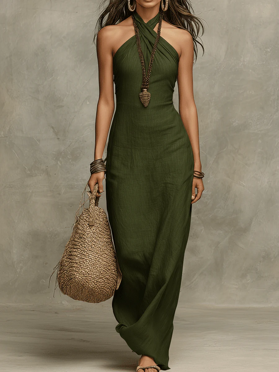 Women's Linen Halter Neck Maxi Dress – Effortless Summer Elegance – view 5