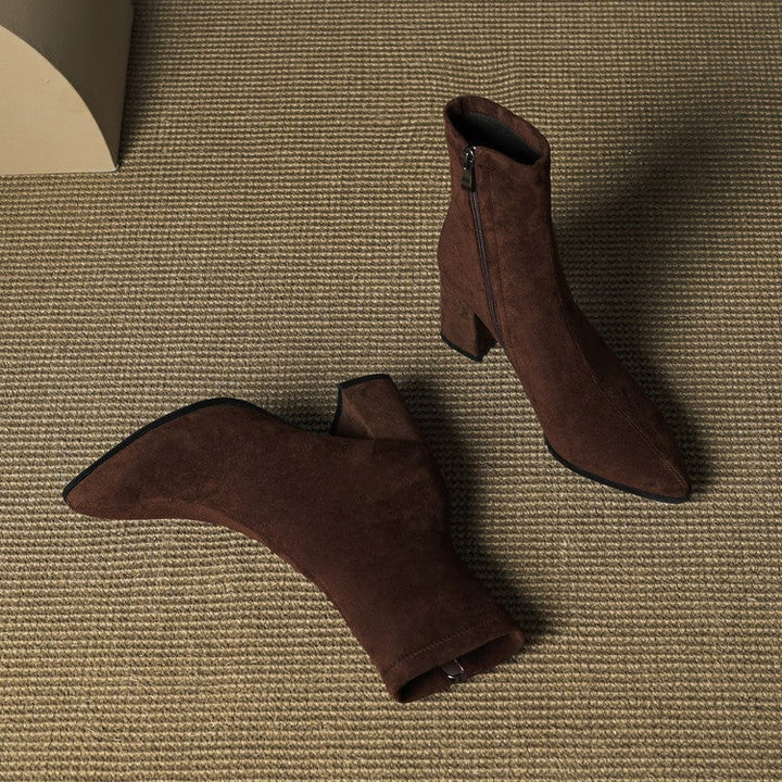 Women's Celinne Paris Genuine Suede Boots - Pointed Toe & Block Heel