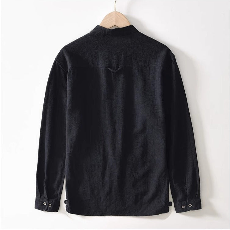 Men's Cotton Mandarin Collar Shirt – Relaxed Utility Style – view 6