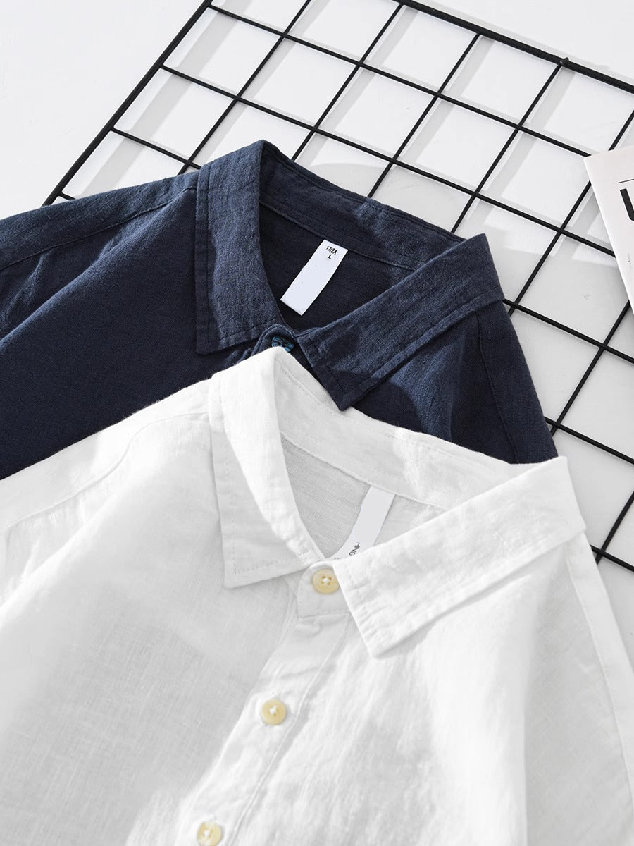 Men's Linen-Cotton Popover Shirt – Relaxed Half-Placket Style – view 5