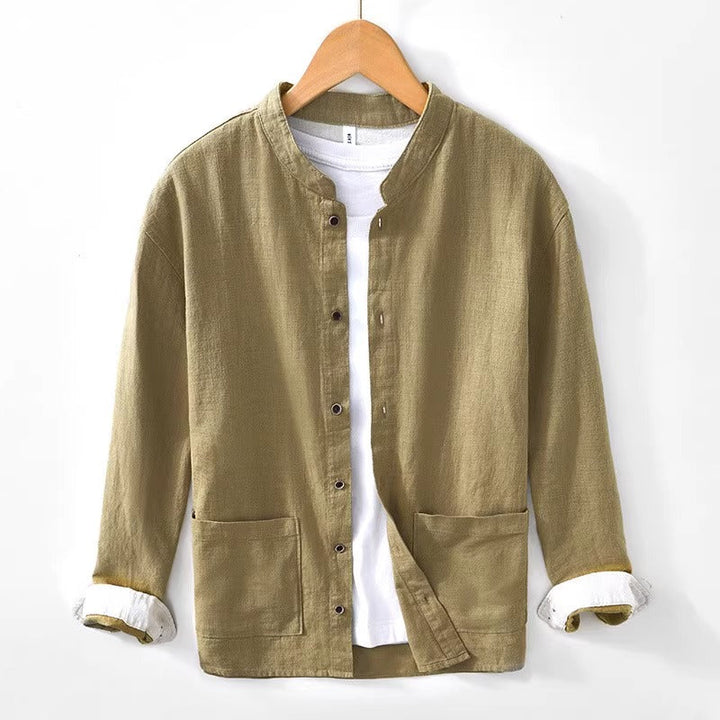 Men's Cotton Mandarin Collar Shirt – Relaxed Utility Style