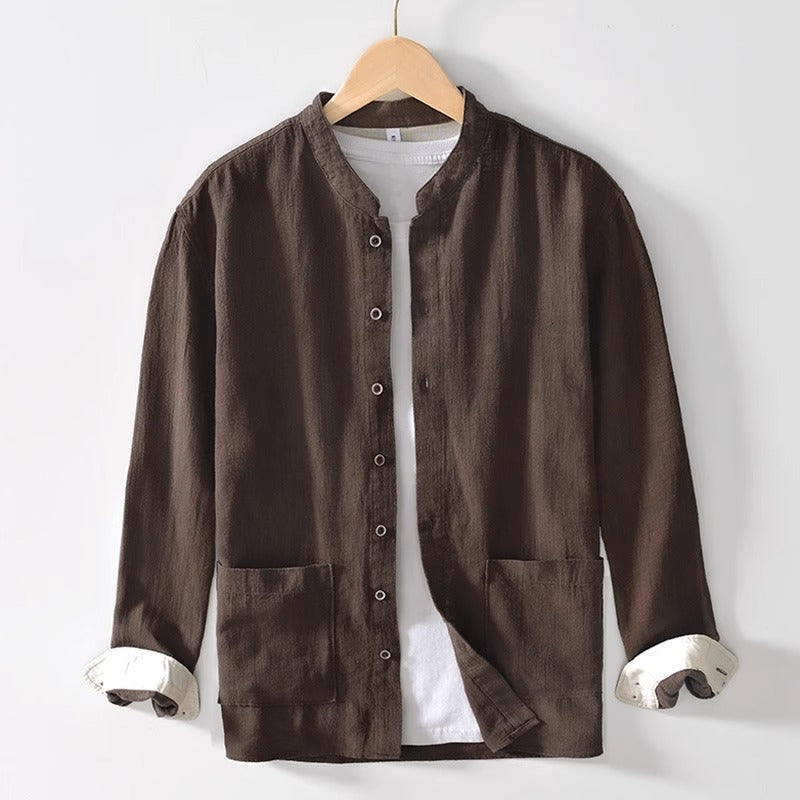 Men's Cotton Mandarin Collar Shirt – Relaxed Utility Style – view 2