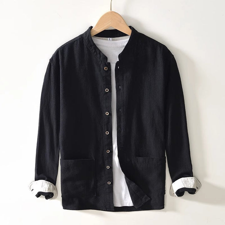 Men's Cotton Mandarin Collar Shirt – Relaxed Utility Style – view 5