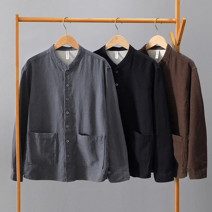 Men's Cotton Mandarin Collar Shirt – Relaxed Utility Style – view 9