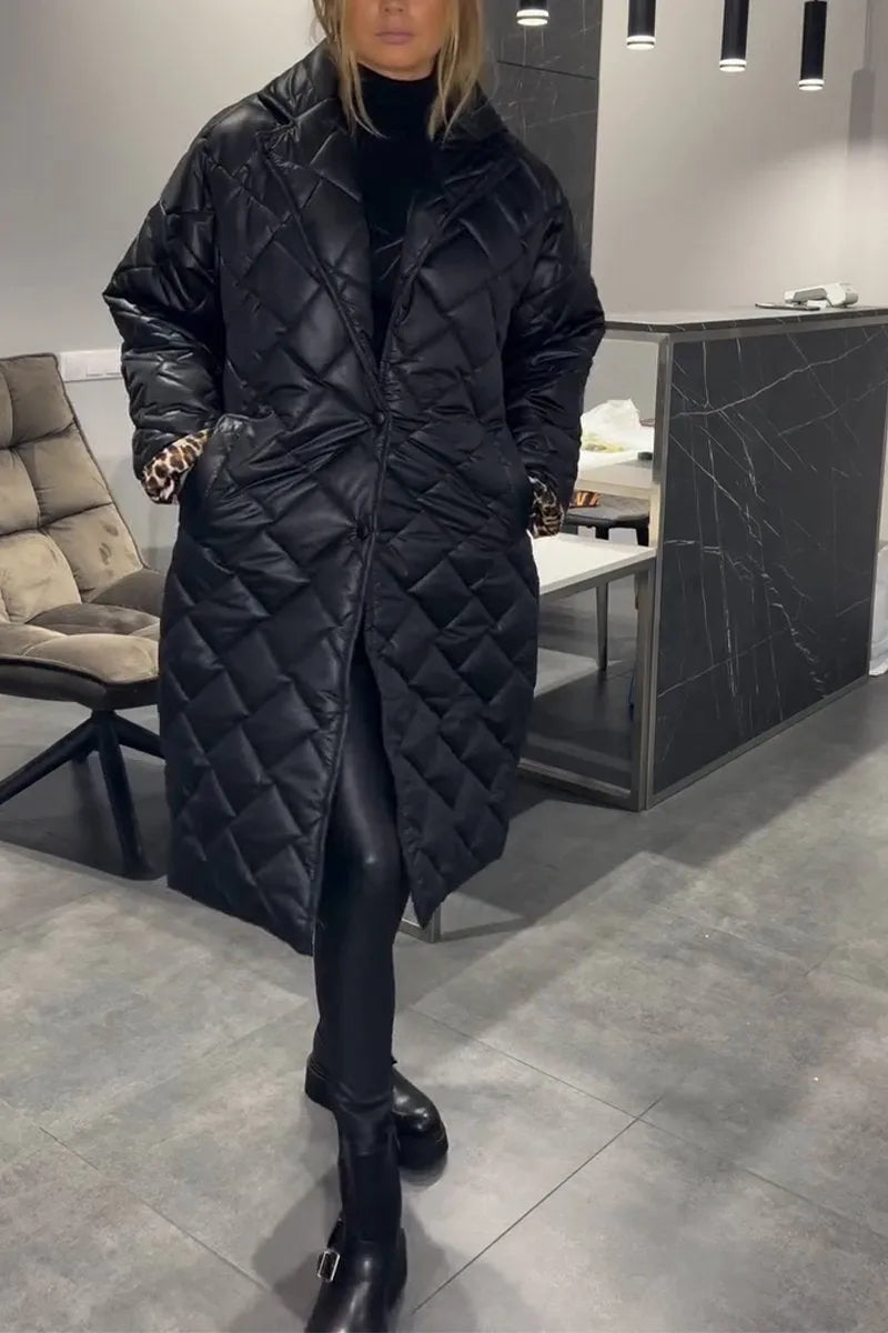 Women's Reversible Puffer Coat - Diamond-Quilted & Leopard Print